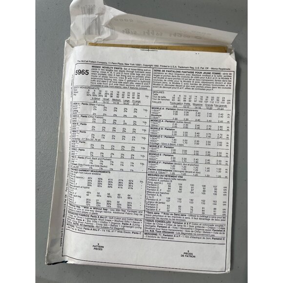 90s McCalls 5965 Misses Novelty Loose Pants Sewing Pattern Size 14 & 16 CUT - Picture 4 of 6